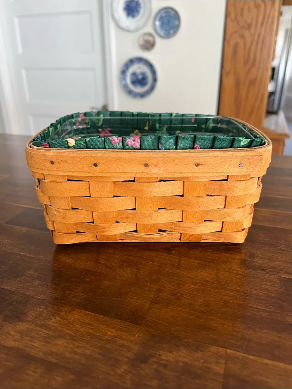 Longaberger, Berry Basket, Emerald Vines Fabric Liner, 2002